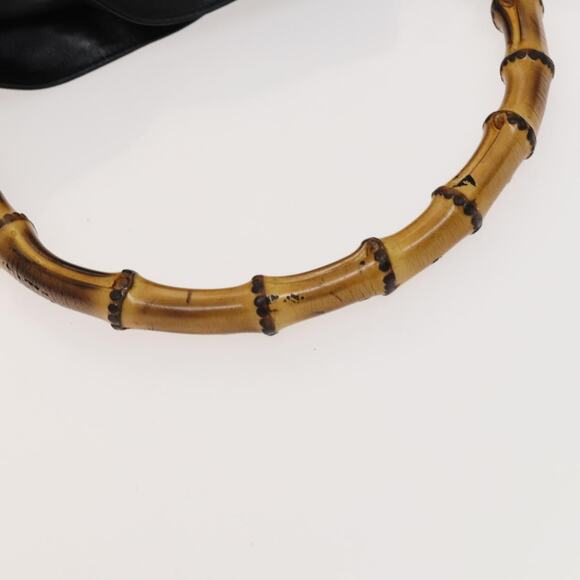 GUCCI Bamboo Hand Bag Leather Black Gold 001 2058 1577 0 - Picture 7 of 12